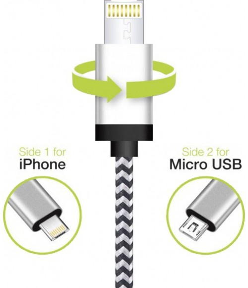 Câble 2 connectiques Micro USB / Ligthning réversible MOXIE