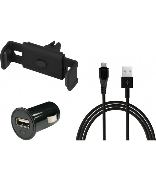 Kit 3en1 chargeur 1 USB 1A + support + câble Micro USB MOXIE
