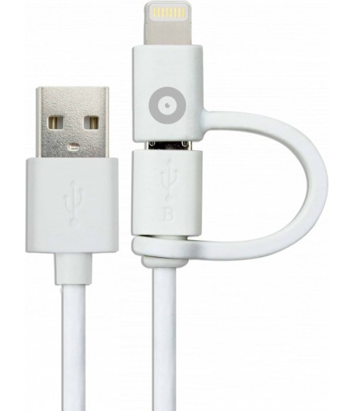 Câble 2 connectiques Micro USB/Lightning MFI blanc MUVIT