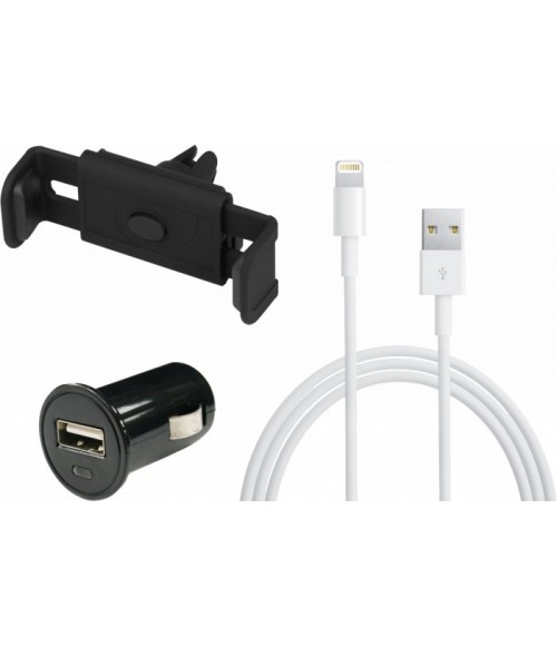 Kit 3en1 chargeur 1 USB 1A + support + câble iPhone5/6 MOXIE
