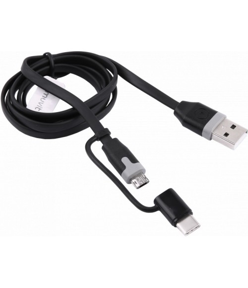 Câble 2 connectiques Micro USB / USB-C MUVIT 2,1A 1m
