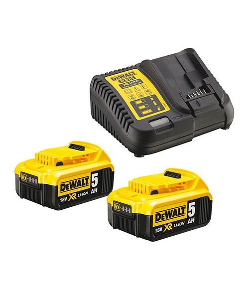 Pack 2 batteries Dewalt 18V XR 5AH LI-ION et chargeur Dewalt 18V DCB115P2-QW