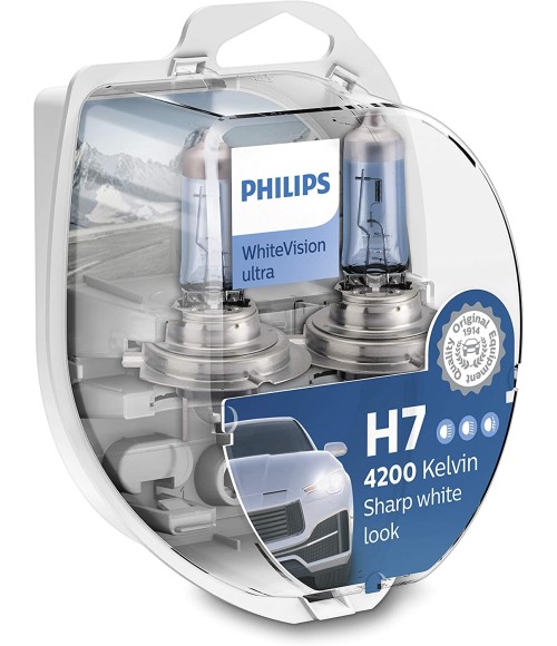 Boite ampoule Philips WhiteVision ultra H7 éclairage avant 4.200K set de 2