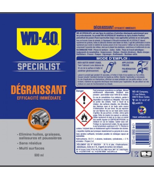 WD40 Specialist Dégraissant Efficacité Immédiate 500 ml