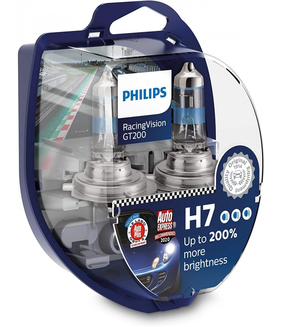 Lampe H7 Philips RacingVision GT200 ampoule H7 Philips éclairage avant +200% boite de 2 Blanc